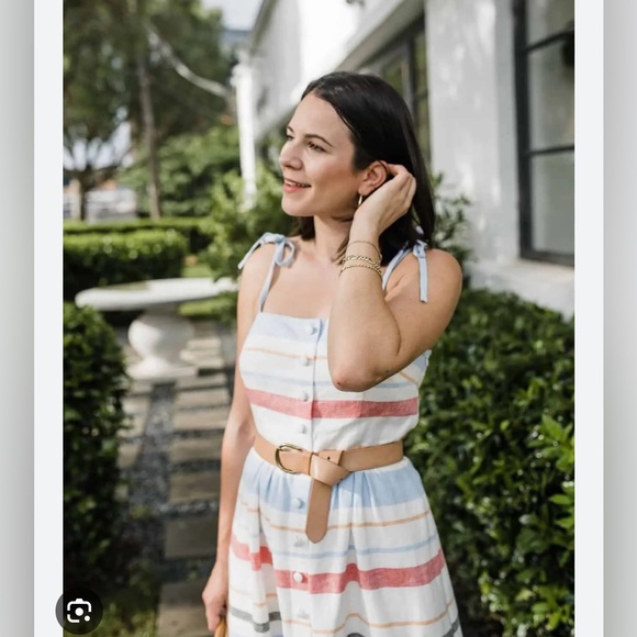 Gal Meets Glam Collection Striped Button Down Tie Shoulder Dress, Size 6 - Picture 4 of 5